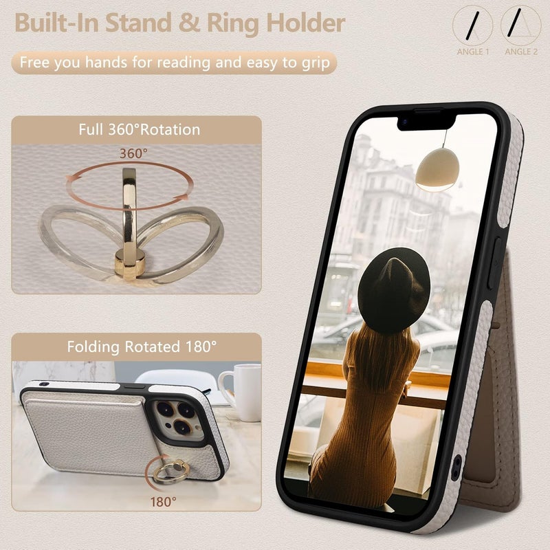 Keallce Case for iPhone 14 Pro 6.1'', Detachable Crossbody Wallet Case with RFID Blocking Card Slots, 360ｰStand Ring, Flip Leather Protective Cover Lanyard Shoulder Strap Women for iPhone 14 Pro,Beige - Image 5